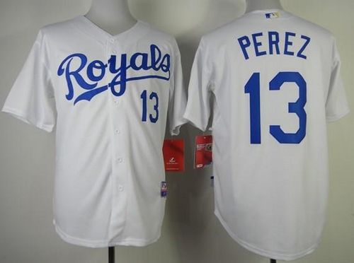 Royals #13 Salvador Perez White Cool Base Stitched MLB Jersey - Click Image to Close